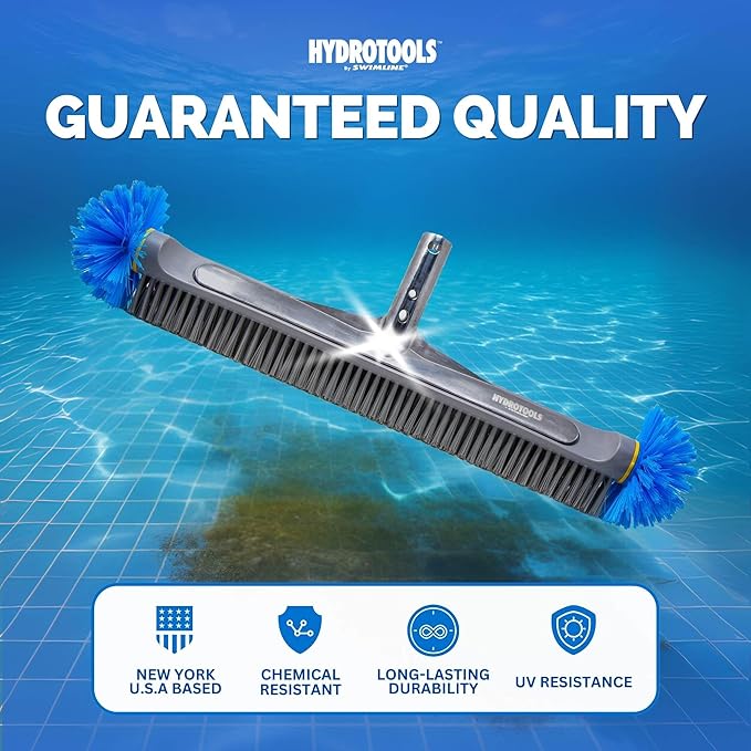 SWIMLINE HYDROTOOLS Pool Brush Head for Inground & Above Ground Pools | EZ Clip Compatible | 22-Inch Aluminum Brush with ROUND EDGE Bristles | Metal Reinforced Neck for Wall, Floor & Corners