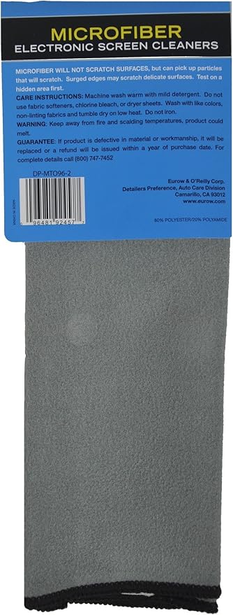 Eurow Microfiber Screen & Lens Cleaning Cloths, Streak-Free, Lint-Free Wipes for Phones, Tablets, Laptops, TVs, Eyeglasses & Camera Lenses, Soft, Washable, No Chemicals Needed, 8" x 12", Gray, 2-Pack