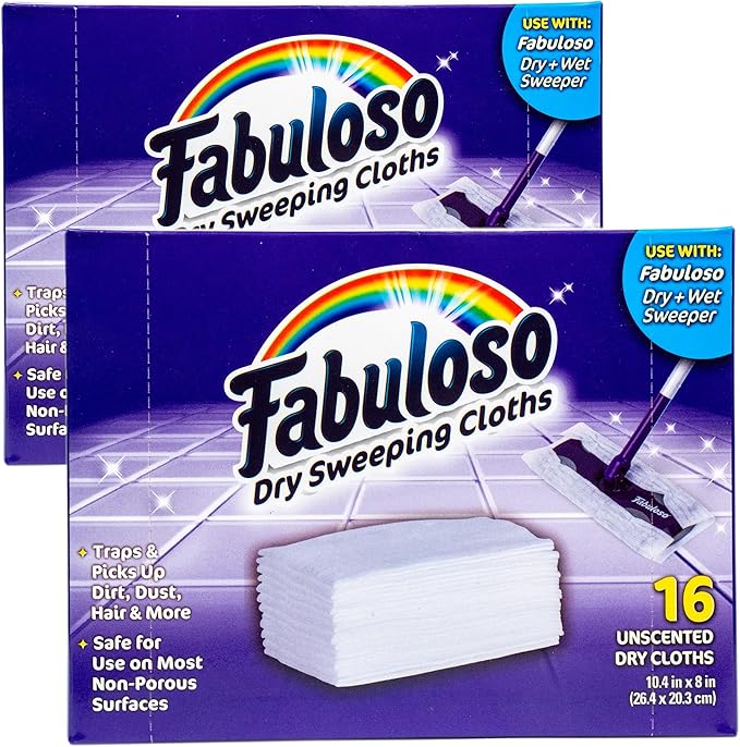 Fabuloso Dry Cloths - Sweeping Pads for Use with Fabuloso Dry + Wet Sweeper for Bold and Bright Cleaning Experience - Clean Your Floors with Ease, 16 Count - 2 Pack