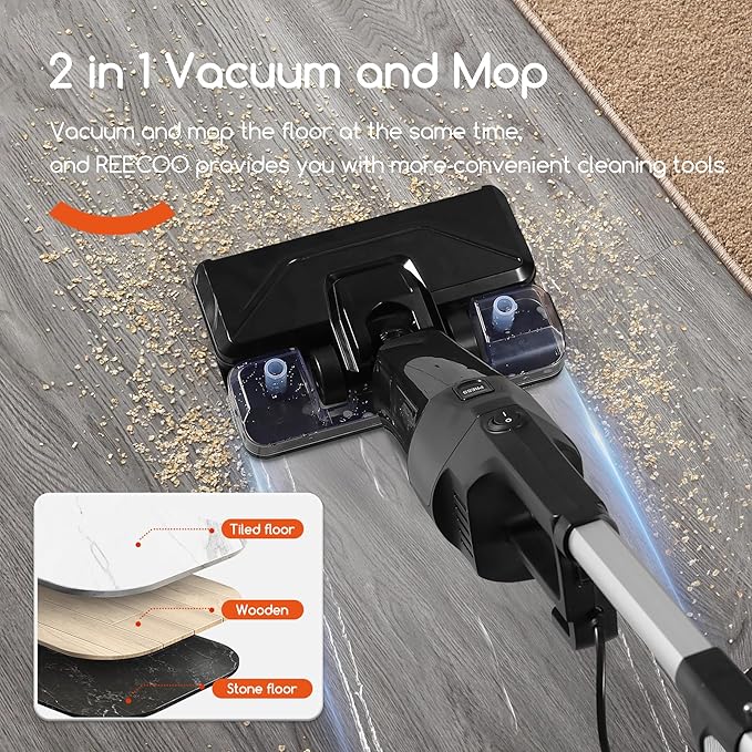 Lightweight Vacuum Cleaners for Home, Unique Vacuum and Mop Combo - 3 Dust Filters/Microfiber Pads, Corded Stick Vacuums & Electric Brooms - 600W 25Kpa Suction for Kitchen, Bedroom, Living Room