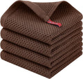 Homaxy 100% Cotton Waffle Weave Kitchen Dish Cloths, 4-Pack Ultra Soft Absorbent Dish Towels, Quick Drying Dish Rags, 12 x 12 Inches, Coffee