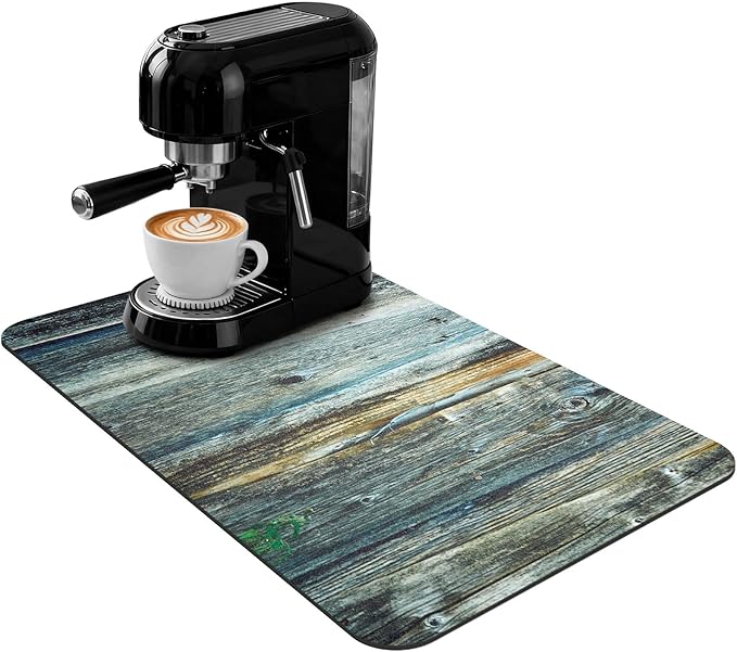 Appliance Mat 24x16 Inch, Wood Grain Panel Design, Absorbent Hide Stain Rubber Backed Dish Drying Mat for Kitchen Counter, Bar Mats for Countertops, Under Coffee Bar Maker Machine Pot Espresso Machine