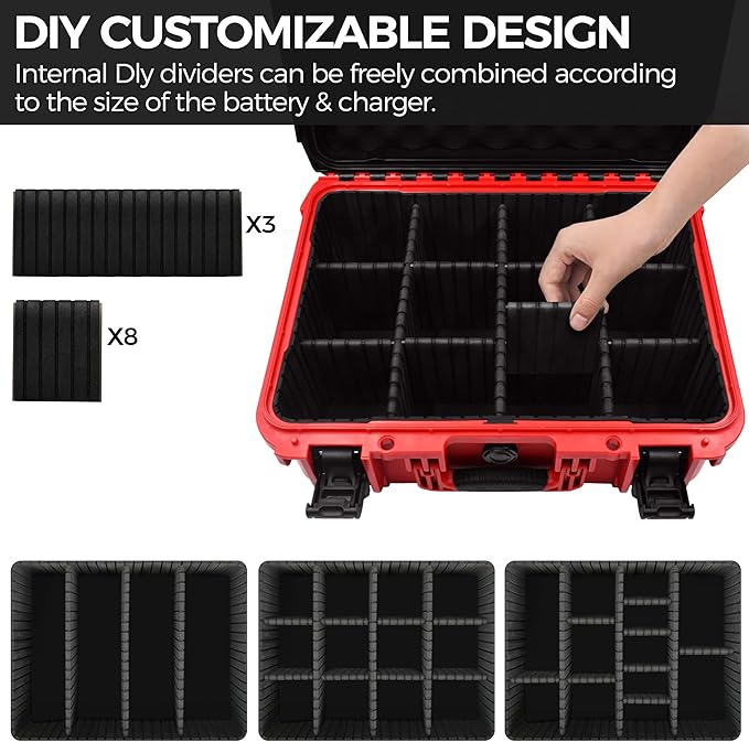 Case for Milwaukee Battery - Extra Large Hard Storage Box with Adjustable Dividers for Milwaukee M18 M12 Battery & Charger, Durable ProtectiveTool Battery Organizer (CASE ONLY)