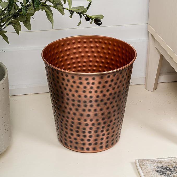 happimess HPM1110B-SET2 Axel Modern Minimalist Hammered Steel 2 Gal Waste Bin for Kitchen, Office, Bathroom, Bedroom, Dorm, Antique Copper (Set of 2)