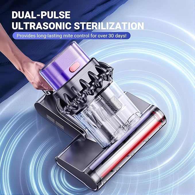 Powerful UV Bed Vacuum Cleaner, 14kPa Strong Suction Handheld Vacuum with 5-Cyclone System & Smart Sensor, Cordless for Mattress, Carpet, Car Interior Deep Cleaning