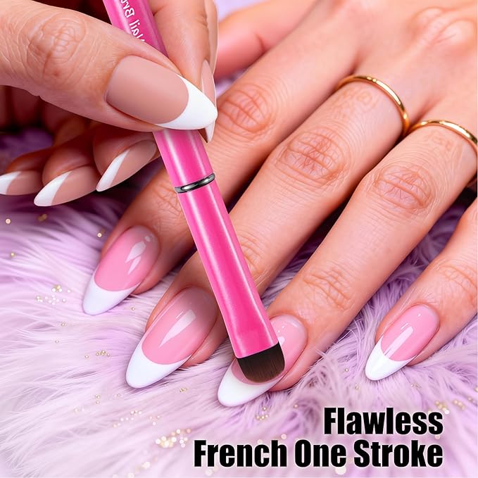 Nail Brush for French Tips & Cleaning Gel Polish- Precision Thin Brush for Acrylic, Polygel - Professional Kolinsky Sable Nail Art Brush (Pink, F18)
