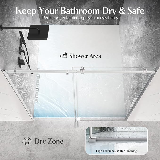 Shower Door Frameless 56-60'' W x 72'' H, Sliding Glass Door, 5/16 inch (8mm) Thickness Clear Tempered Glass for Walk-in Shower, Brushed Nickel