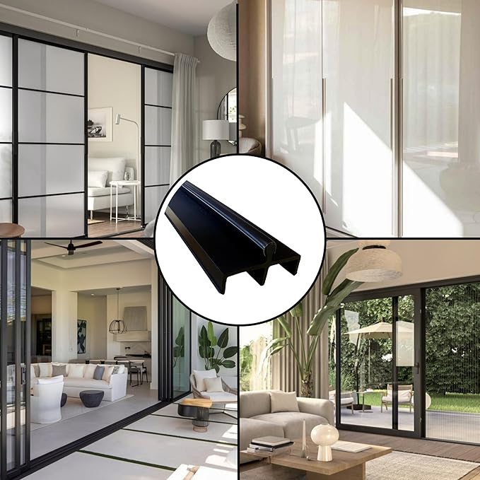 KC Hardware Premium Vinyl Sliding Door Track, Ideal Sliding Glass Door Track with Stainless Steel Cover Ensuring Smooth Glide for Home Improvement and Patio Doors (Black, 96 Inches)