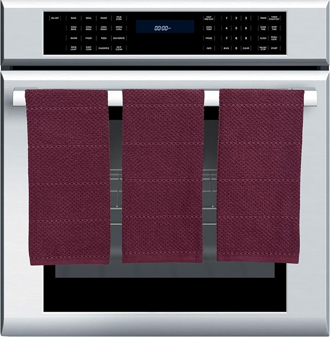 Purple Burgundy Wine Kitchen Hand Dish Towels: Oversized 28" x 18",100% Cotton Cloth Soft Cleaning Drying Absorbent Textured Design, Set of 3 Multipurpose for Everyday Use (Wine)