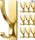 pickpiff Adhesive Wall Hooks for Towels - Sticky Hook Hanging Heavy Duty (13lb), Hanger for Door, Bathroom, Dorm, Closet - for Coats, Purse, Bag, Robe - No Damage to Wall - Gold 10 Pack