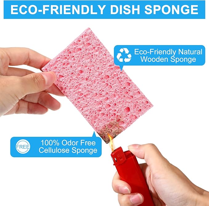 Zhengmy 48 Pieces Sponges Kitchen Compressed Sponges Bulk Natural Dish Sponge Compressed Wood Pulp Cleaning Sponge Without Scratching for Kitchen Bathroom, 3.9 x 2.4 x 0.12 Inch (Multicolor)
