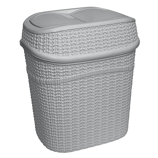 Bath Bliss 9.5 Liter Swing Top Waste Bin Sailor Knot Trash Can | Dimensions: 11.22" x 8.27" x 12.6" | Great for Office | Bathroom | Lid Remove | Grey | Bathroom Wastebasket | Grey