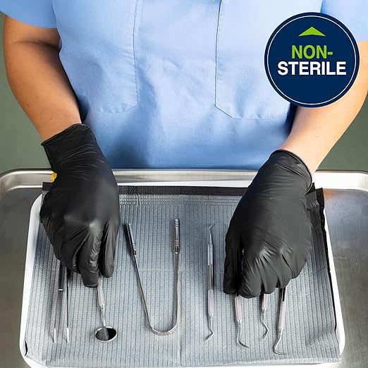 HALYARD Black Disposable Nitrile Exam Gloves Powder Free Medical, Dental, Cleaning, Tattoo, Food Safe, 3.5 mil, Size Large, Case of 1000