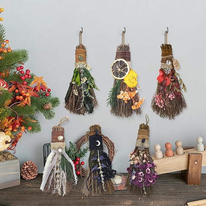 Cinnamon Broom 7.5 Inch Witch Broom for Altar Magic Crystal Handmade Mini Cinnamon Broomstick Scented Natural Herbal Protection Witchcraft Supplies for Wiccan Décor Witchy Gifts (Red)
