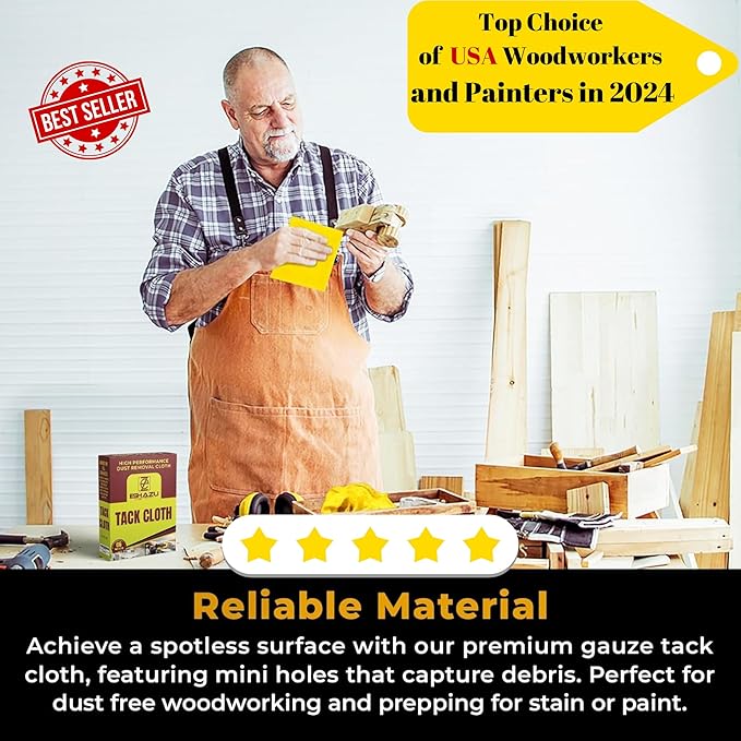 Eshazu Premium Tack Cloth (Pack of 24) – Professional Grade Dust and Particle Remover for Woodworking and Painting – Tack Rags for Surface Cleaning – Silicone & Wax Free, Anti-Static