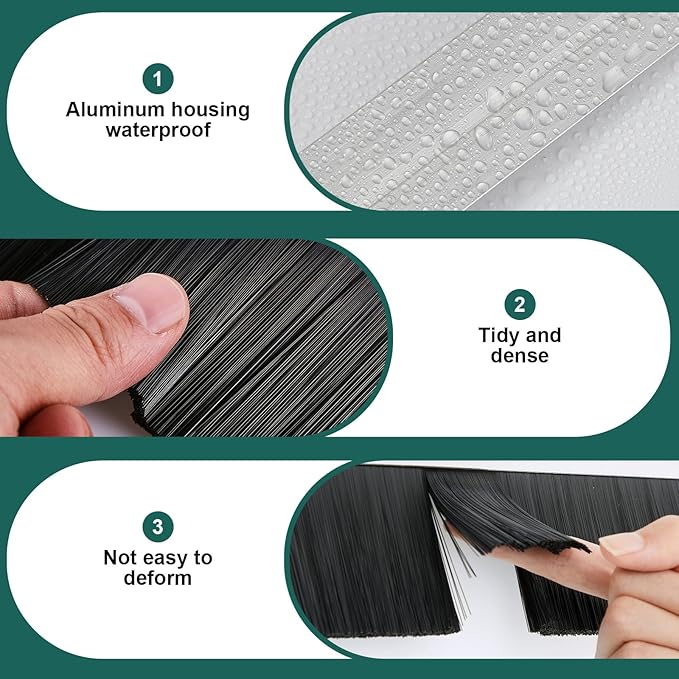 Frienda 2 Set Door Brush Bottom Sweep Brush Weather Stripping Aluminum Door Seal with Screws for Gaps up to 1 Inch, for Home, Commercial Gate, Fill Gaps Dust, Debris (1.5 x 36 Inch,Silver)