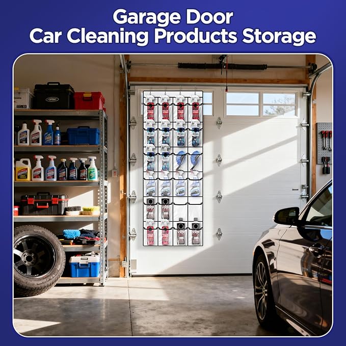 Clear Cleaning Supplies Organizer,Cleaning Products 24 Pockets Large Capacity Over The Door All-Purpose Cleaner Holder for Laundry Bathroom Auto Glass Cleaner Organizer for Garage,Spray Bottle Holder