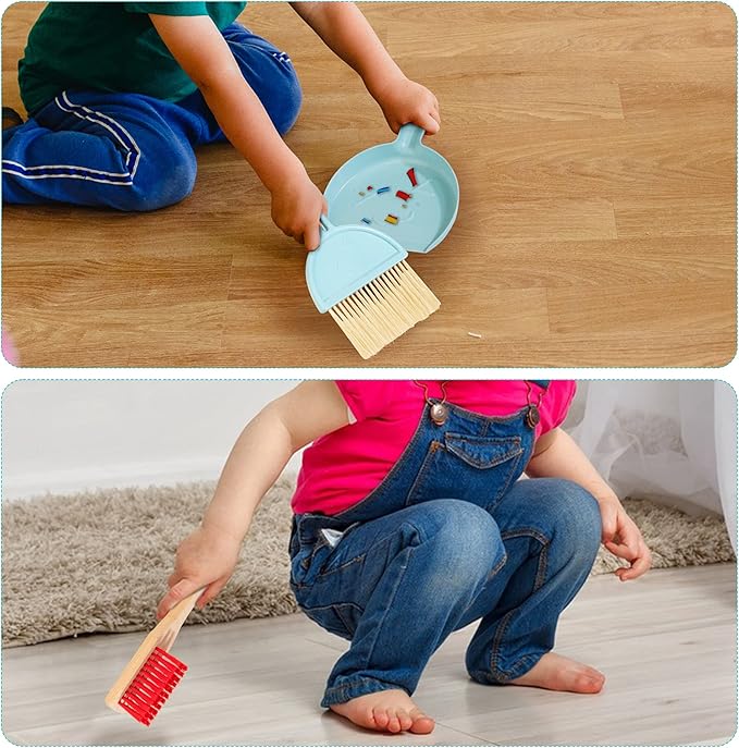 Kids Cleaning Set with Electric Vacuum Cleaners, Wooden Pretend Play Housekeeping Set, Toddler Cleaning Toys for Girls Boys Age 3+