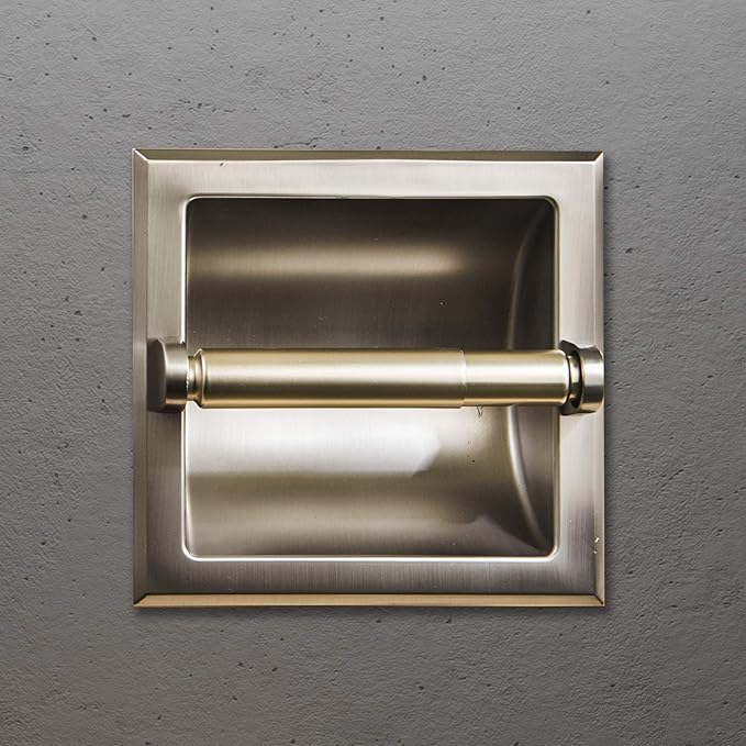 SENTO Recessed Brushed Nickel Toilet Paper Holder, Wall Mounted Heavy Duty Metal Toilet Paper Roll Holder with Rear Mounting Bracket, in Wall, Easy Installation, Satin Nickel