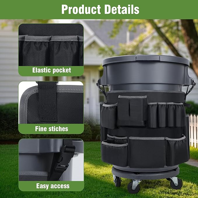 6PCS Trash Can Caddy Bags Fit 32-55 Gallon Garbage Bin, Garbage Bin Caddy Bag with 13 Pockets Compatible with Brute & Uline, Commercial Cleaning Supplies Organizer Bag & Janitorial Duties(6PCS)