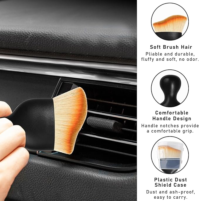 2PCS Car Interior Dust Brush, Soft Scratch Free Auto Detailing Brushes, Universal Vehicle Interior Cleaning Tool for Automotive Dashboard, Air Vents, Leather (Black+Yellow)