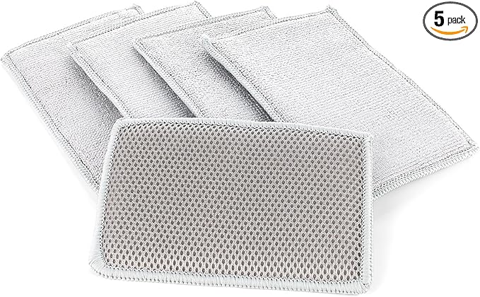 The Rag Company - Jersey Bug Scrubber Pads - Pearl Weave, Easily and Safely Trap Bug Splatter in Sponge, Safe on All Finishes, 4in x 6in, Ice Grey (5-Pack)