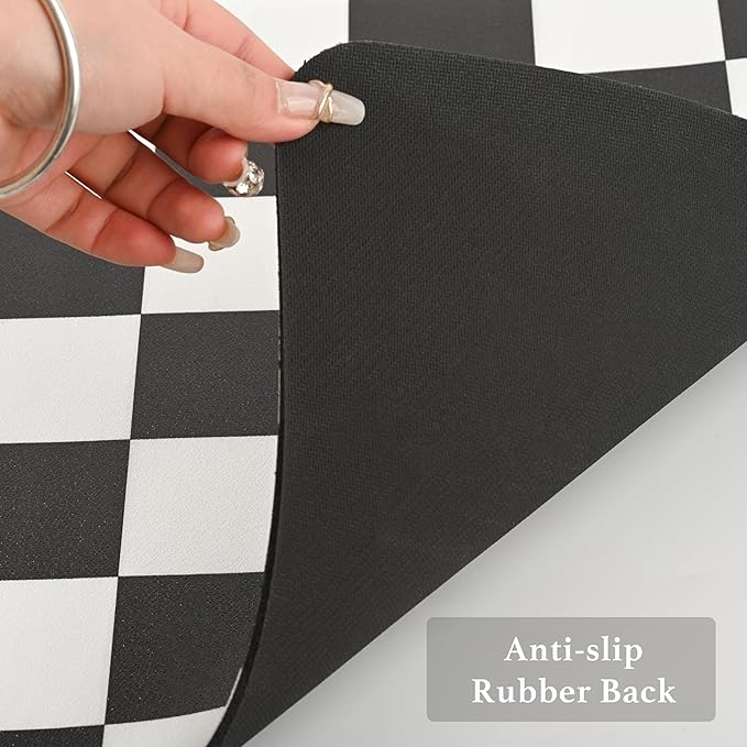 Checkered Dish Drying Mat for Kitchen Counter, Coffee Bar Station Accessories, Retro Cute Aesthetic Modern Absorbent Drainer Mat Kitchen Drying Mat Easy Clean, Black 12" x 19"