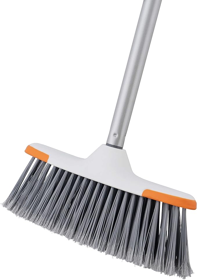 Superio Lightweight Essential Household Broom with Metal Handle, 2-Pack Grey