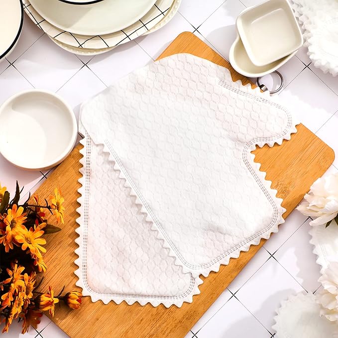 Patelai 40 Pieces White Microfiber Dusting Cloths Gloves, Dust Wipes, Feather Dusters, Grabs and Locks in Dust, Pet Hair Cleaning Possible Dual-Sided Disposable Dusting Gloves