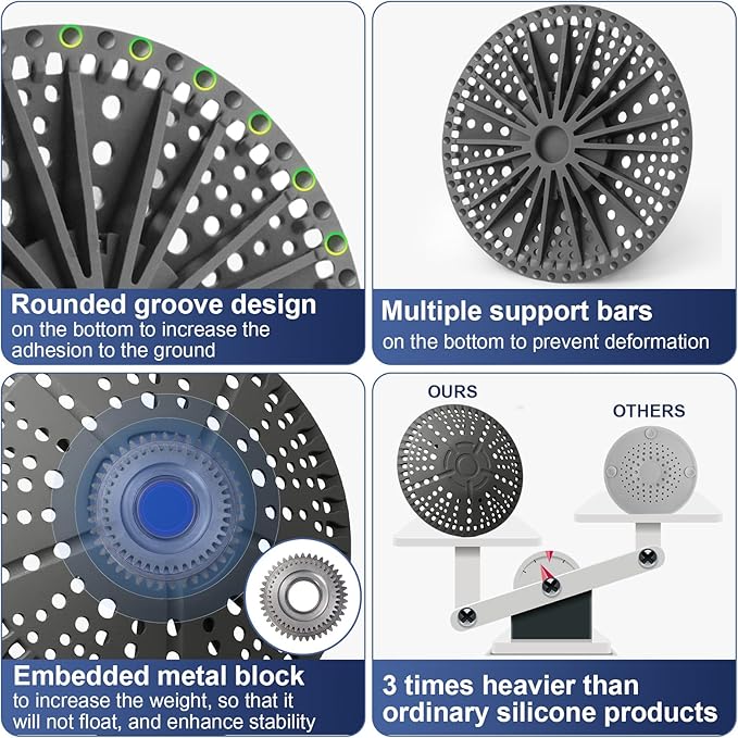 Shower Drain Hair Catcher 5.5 in Round Bathroom Sink Drain Strainer with Metal Core Silicone Shower Drain Cover Protector for Flat Drains of Shower Room, Bathroom Sink, Kitchen, Gray