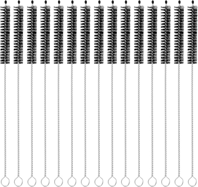 uxcell 15Pcs Drinking Straw Cleaning Brushes, 8" x 3/8" Nylon Bristles Long Straw Brush Pipe Cleaner for Washing Straws Pot Spout, Sippy Cup, Bottle and Tube (Black)