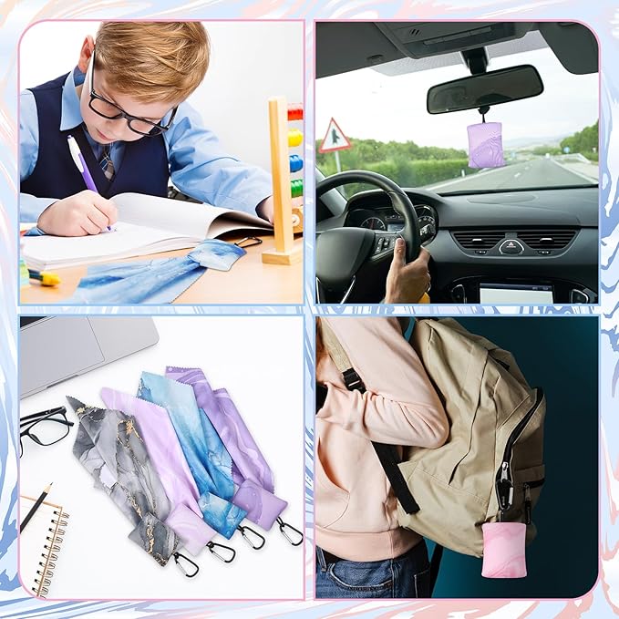 10 Pcs Microfiber Cleaning Cloth with Open Pouch and Hanging Ring Cute Marble Design Microfiber Cloth Soft Glasses Cleaner Cloth for Eyeglasses Camera Lens Cell Phone Screens Glasses, 6'' x 7''