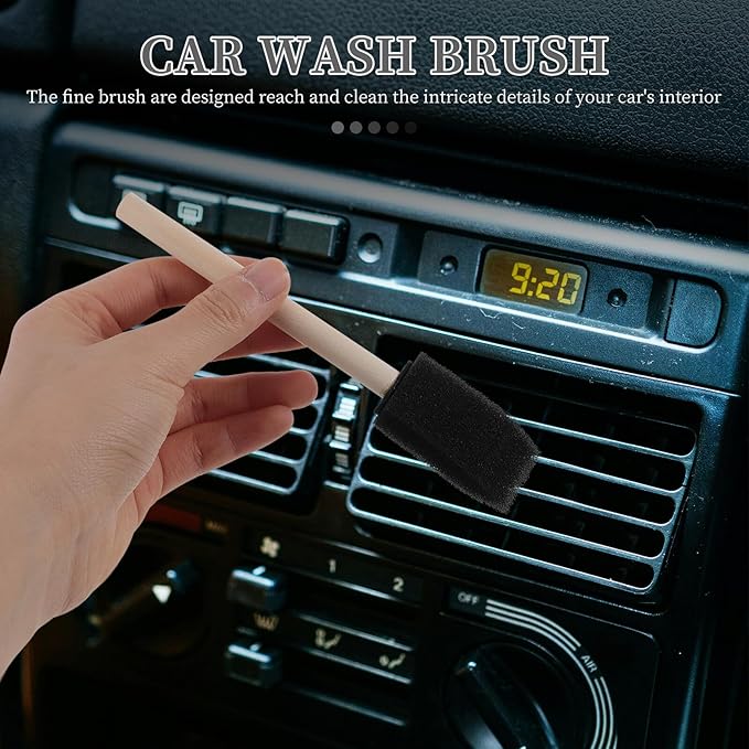Car Air Vent Cleaning Brush 4pcs Set with Wooden Handle Soft Sponge Detailing Brushes for Car Interior and Air Conditioner Vent Cleaner