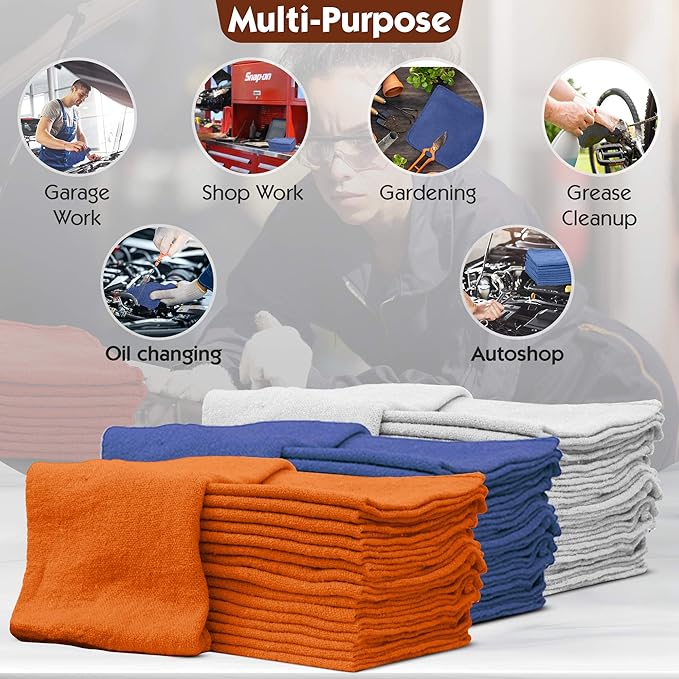 Nabob Wipers Auto Mechanic Shop Towels 25 Pack Bulk Shop Rags 100% Cotton Size 14"x14" Commercial Grade (25 Pack, Blue)