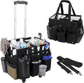 Extra large Rolling Cleaning caddy bag Built-in Hard Support Board,Cleaning Cart with Detachable Trolley, Housekeeping Cleaning caddy with Adjustable Shoulder Strap and Multiple Storage Pockets