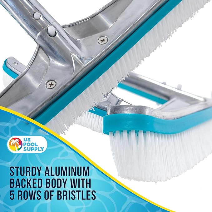 U.S. Pool Supply Pool Brush Head for Inground Pools - 18" Swimming Pool Brush with Pole Handle, Bristle Scrub Brushes, Above Ground Cleaning Equipment Scrubber Cleaner Leaves Debris Floors Walls Steps