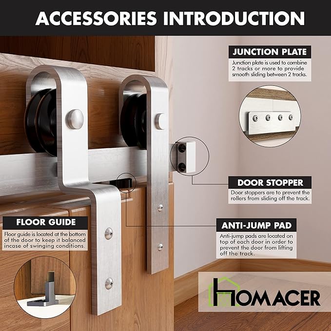 Homacer Mini Brushed Nickel Single Track Bypass Sliding Barn Door Hardware Kit, for Three Doors, 90-inch Long Flat Track, Straight Design Roller, Cabinet TV Stand Console Use…