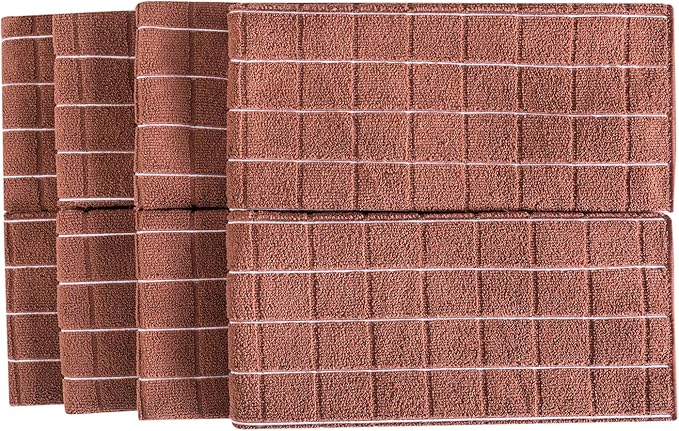 Microfiber Dish Towels - Soft, Super Absorbent and Lint Free Kitchen Towels - 8 Pack (Lattice Designed Brown Colors) - 26 x 18 Inch