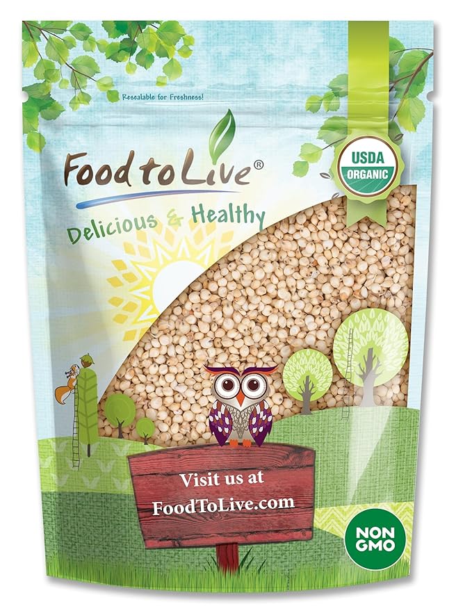 Food to Live Organic Italian White Whole Grain Sorghum, 3 Pounds – Non-GMO White Groats. Raw Milo Seeds. Vegan, Bulk Broom-corn. Durra is Great for Making Flour and Popped Jowar Dhani