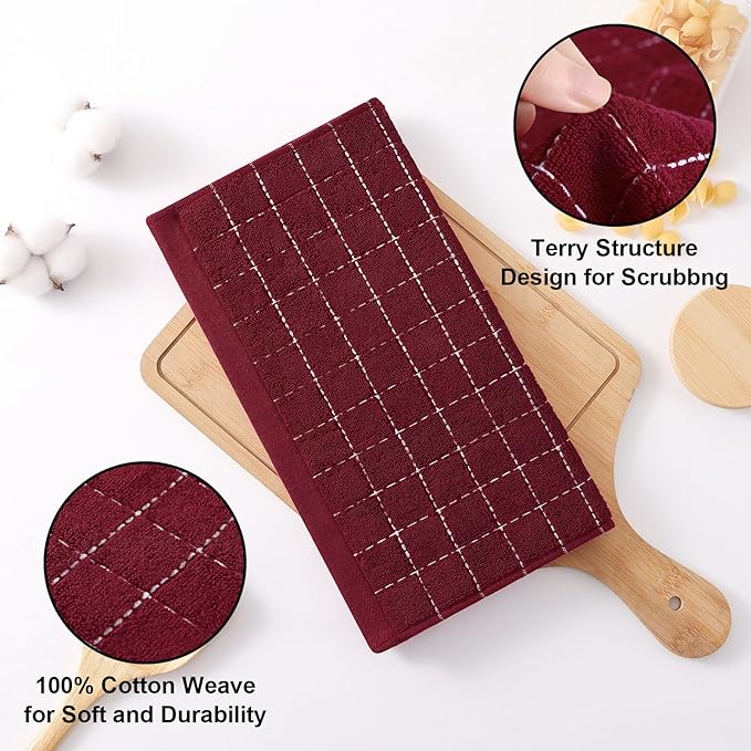 Homaxy 100% Cotton Terry Kitchen Dish Cloths, Ultra Soft and Absorbent Dish Towels for Kitchen, Suitable for Drying and Washing Dishes, 6 Pack, 12 x 12 Inches, Brick Red