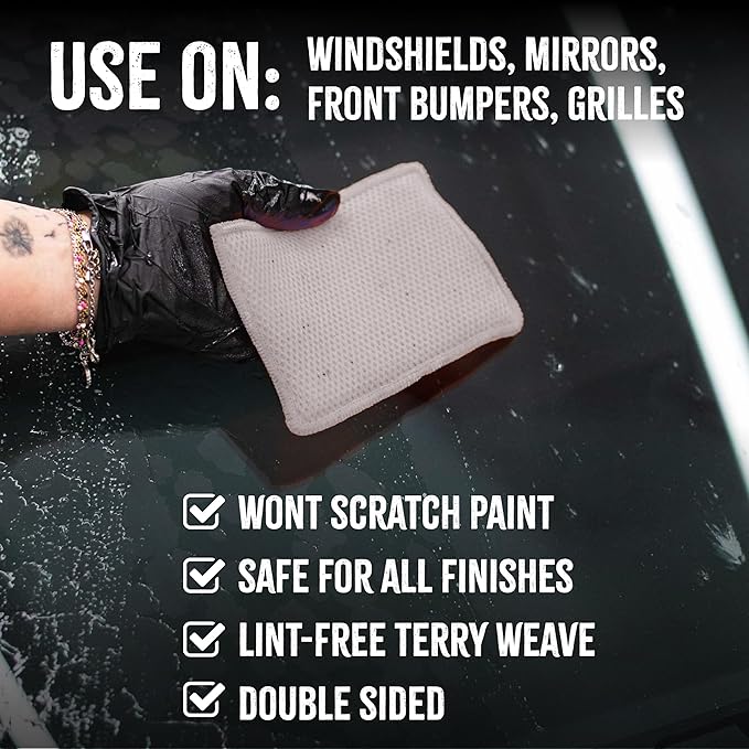 The Rag Company - Jersey Bug Scrubber Pads - Pearl Weave, Easily and Safely Trap Bug Splatter in Sponge, Safe on All Finishes, 4in x 6in, Ice Grey (5-Pack)