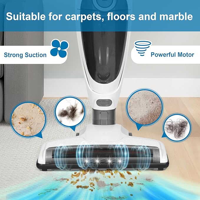 Intercleaner 2 in 1 Handheld & Stick Cordless Vacuum Cleaner, 2-Speed Powerful Suction Lightweight with LED Bagless Stick Vac with Handheld, for Hardwood Floor Carpet Car Pet Hair, Ultra Quiet