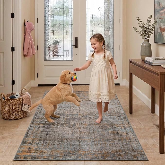 3x5 Washable Entryway Rug, Non Slip Boho Runner Rugs for Hallway, Entrance, Kitchen, Bathroom, Laundry Room, Soft Entryway Carpet, Throw Low Pile Retro Imitation Wool Carpet, Taupe