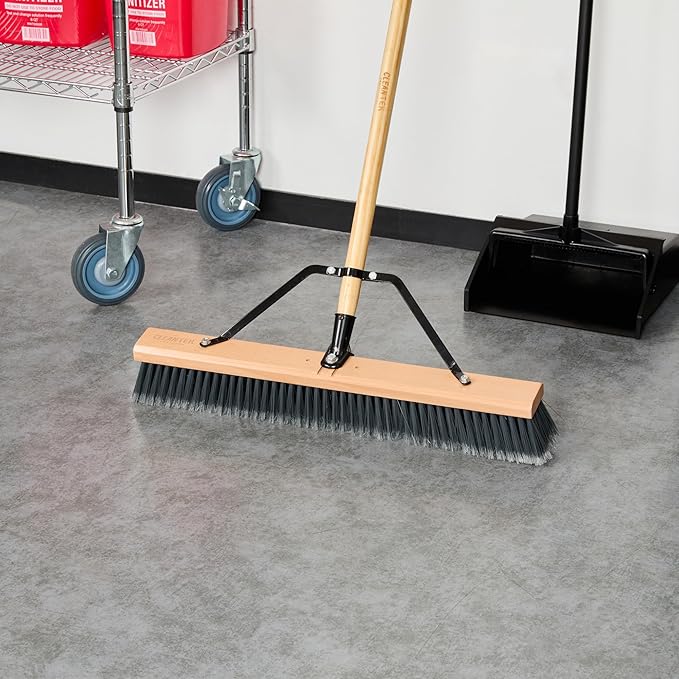 Restaurantware-BROOM HEAD ONLY: Clean Tek Professional 24-Inch Broom Head, 1 Heavy-Duty Push Cleaning Tool - Handle And Brace Sold Separately, Medium Plastic Bristles, Wooden, Commercial Use