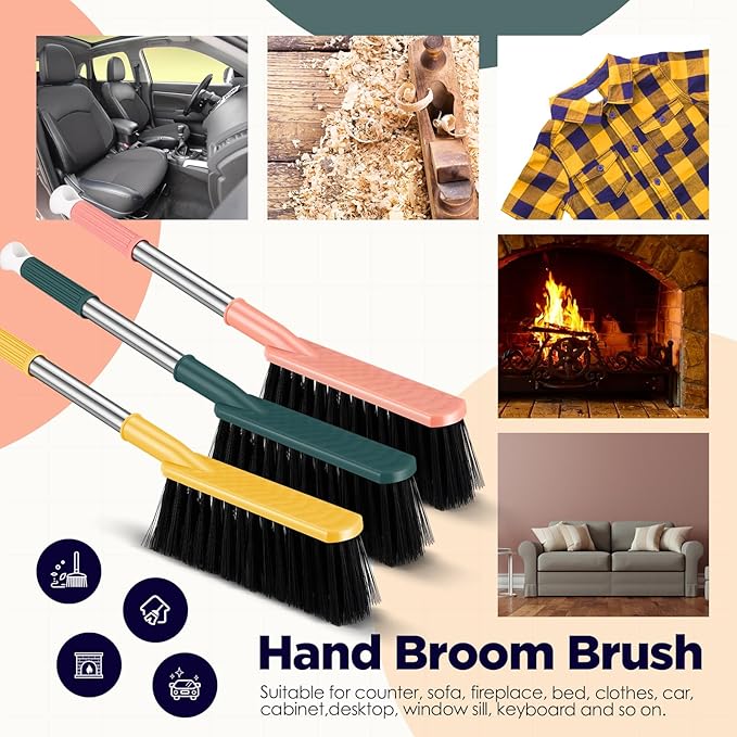 6 Pcs 17'' Hand Broom Brush Dust Brushes Soft Bristle Cleaning Brushes Handheld Soft Counter Brush for Bed Car Couch Desk Sofa Furniture Clothes Small Particles Hair Debris Quilt Remover
