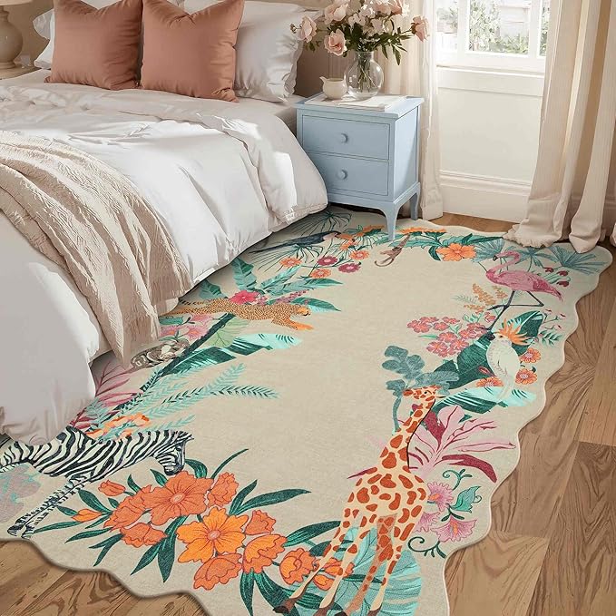 3x5 Rug for Entryway Bedroom, Beige Animal 3x5 Washable Area Rug, Leopard/Cheetah/Zebra/Tiger Print Throw Rug, Non Slip & Low Pile Small Carpet for Indoor Kitchen,Bedside,Dining Room,Kids Room