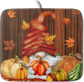 Fall Gnome Dish Drying Mat for Kitchen Counter,Autumn Pumpkin Maple Leaves Drying Mat 16 x 18 Inch Microfiber Dark Brown Wood Dish Drying Pad Dish Rack Drainer Mat Thanksgiving Day Decor