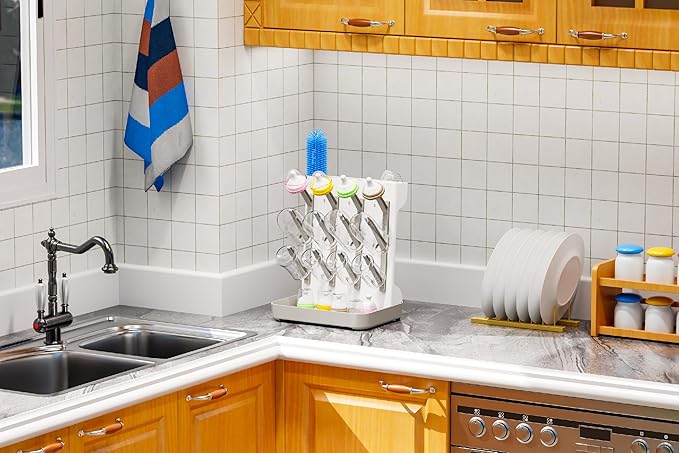 Baby Bottle Drying Rack Large Vertical Bottle Drying Rack - Detachable Space Saving Cleaning and Drying Rack for Baby Bottles and Pump Components (Grey)