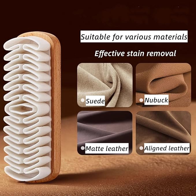 Suede Shoe Brush and Eraser, 2PCS Soft Rubber Bristle Shoe Brush, Suede Shoes Cleaner with Wooden Handle, Stain Eraser Suede Cleaning Brush for Shoes, Bags, Jacket, Purse, Sofa