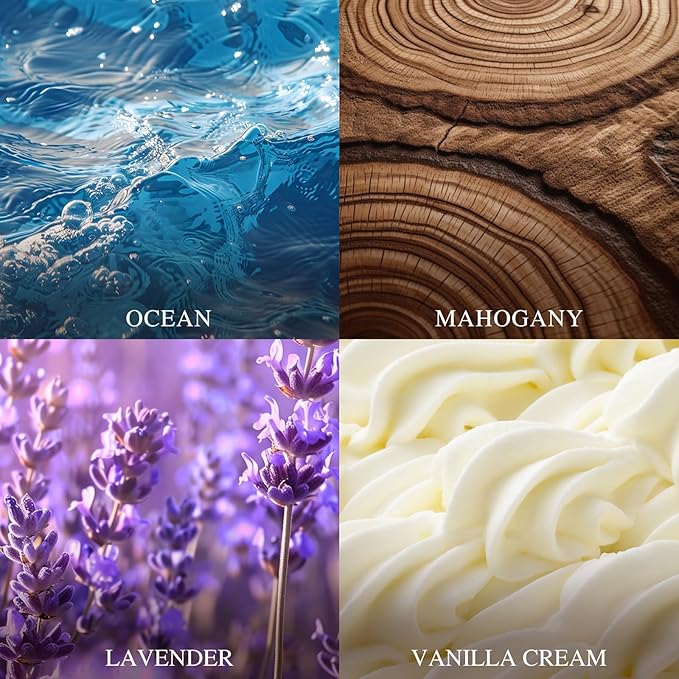AROIC 4 Pack Car Air Freshener, Wooden Lid Essential Oil Car Diffuser, Natural Long Lasting Scent for Auto Interior, Mothers Day Gifts for Mom Women - Mahogany/Lavender/Ocean/Vanilla Cream
